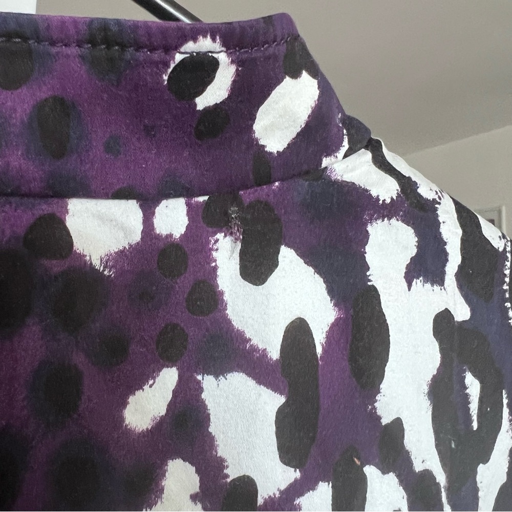 St. John Leopard Print Jacket SZ 16 Purple/White Classic Casual Cotton Button Up - Picture 10 of 15